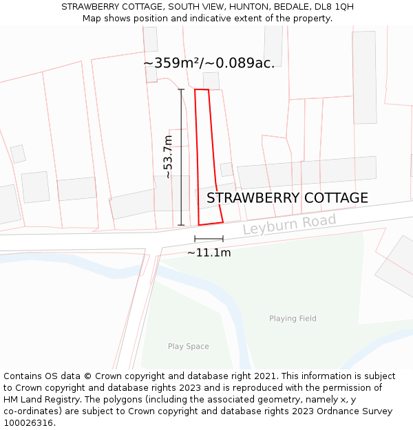 STRAWBERRY COTTAGE, SOUTH VIEW, HUNTON, BEDALE, DL8 1QH: Plot and title map