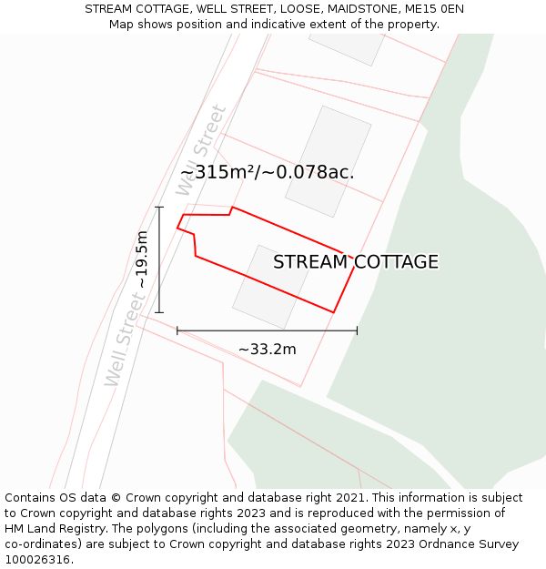 STREAM COTTAGE, WELL STREET, LOOSE, MAIDSTONE, ME15 0EN: Plot and title map