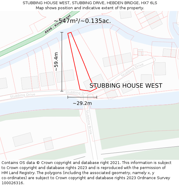 STUBBING HOUSE WEST, STUBBING DRIVE, HEBDEN BRIDGE, HX7 6LS: Plot and title map