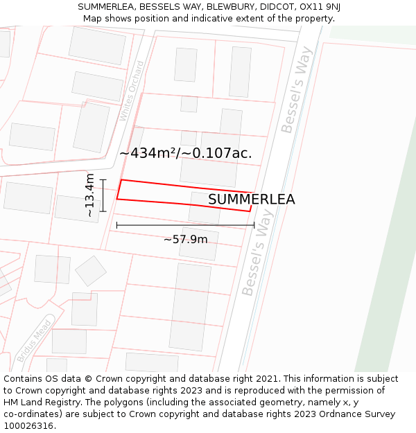 SUMMERLEA, BESSELS WAY, BLEWBURY, DIDCOT, OX11 9NJ: Plot and title map