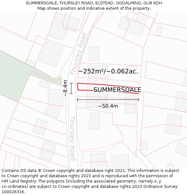 SUMMERSDALE, THURSLEY ROAD, ELSTEAD, GODALMING, GU8 6DH: Plot and title map