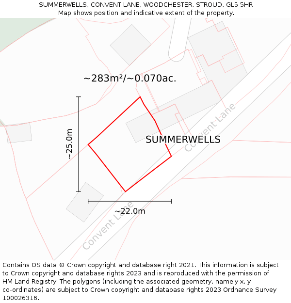 SUMMERWELLS, CONVENT LANE, WOODCHESTER, STROUD, GL5 5HR: Plot and title map