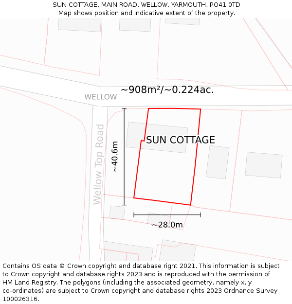 SUN COTTAGE, MAIN ROAD, WELLOW, YARMOUTH, PO41 0TD: Plot and title map