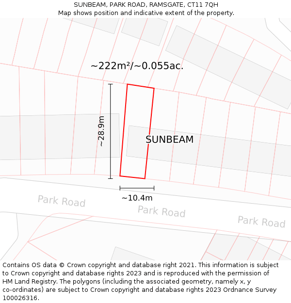 SUNBEAM, PARK ROAD, RAMSGATE, CT11 7QH: Plot and title map