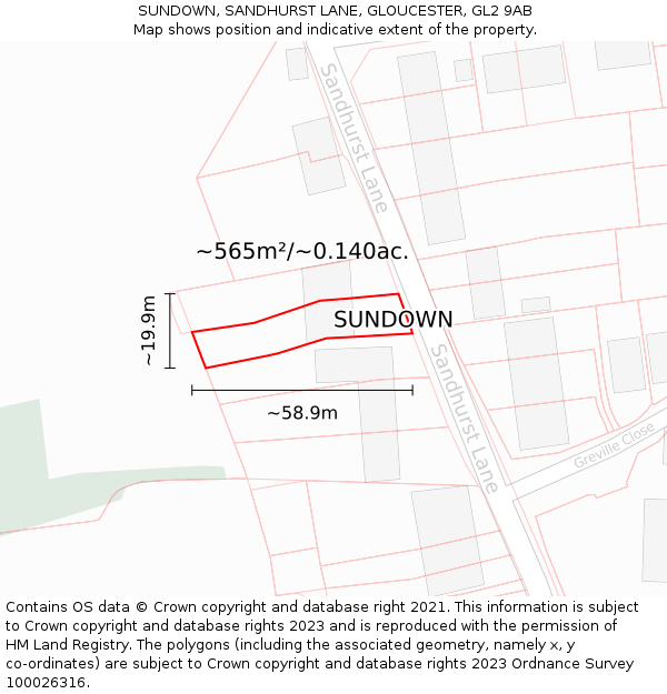 SUNDOWN, SANDHURST LANE, GLOUCESTER, GL2 9AB: Plot and title map