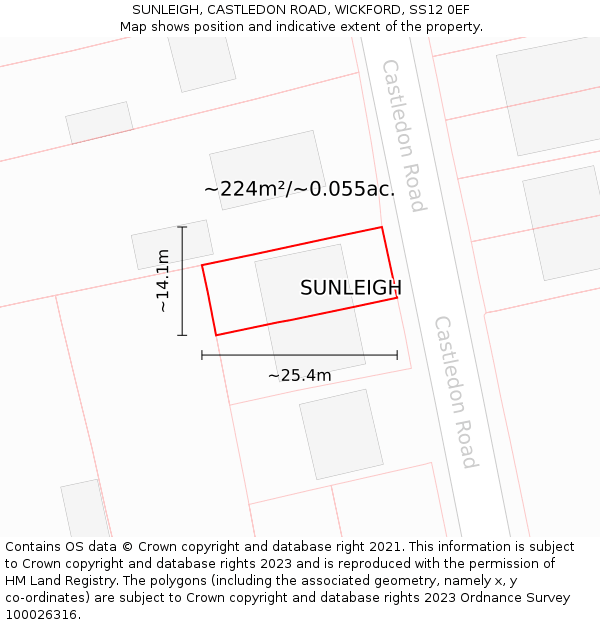 SUNLEIGH, CASTLEDON ROAD, WICKFORD, SS12 0EF: Plot and title map