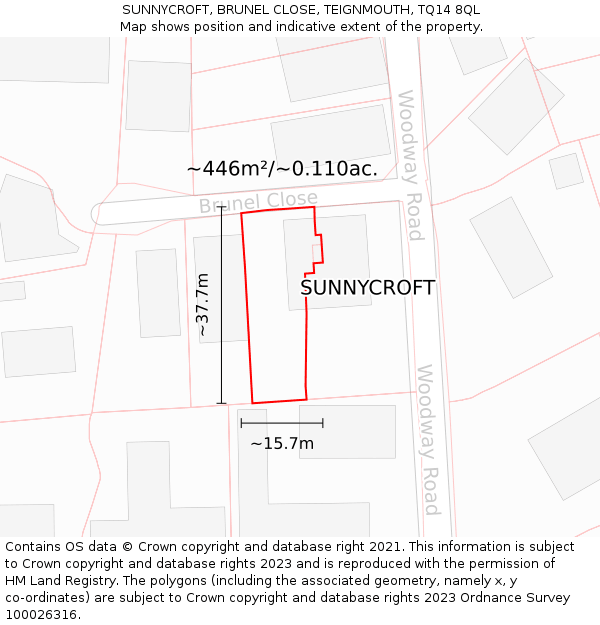 SUNNYCROFT, BRUNEL CLOSE, TEIGNMOUTH, TQ14 8QL: Plot and title map