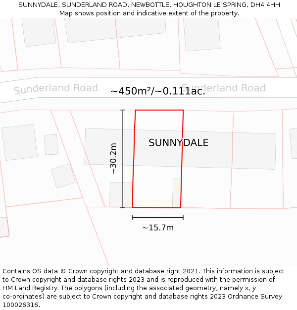 SUNNYDALE, SUNDERLAND ROAD, NEWBOTTLE, HOUGHTON LE SPRING, DH4 4HH: Plot and title map