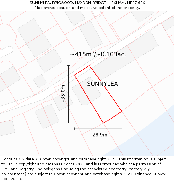 SUNNYLEA, BRIGWOOD, HAYDON BRIDGE, HEXHAM, NE47 6EX: Plot and title map