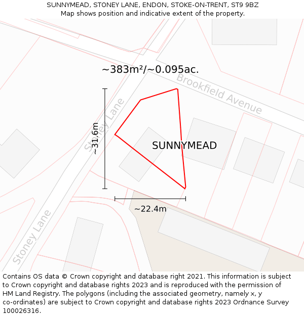 SUNNYMEAD, STONEY LANE, ENDON, STOKE-ON-TRENT, ST9 9BZ: Plot and title map