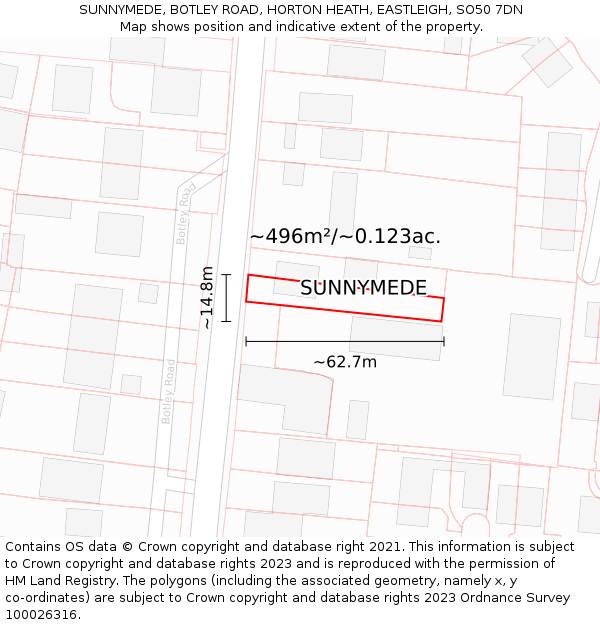 SUNNYMEDE, BOTLEY ROAD, HORTON HEATH, EASTLEIGH, SO50 7DN: Plot and title map
