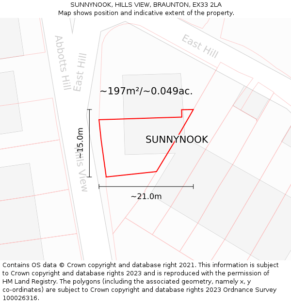 SUNNYNOOK, HILLS VIEW, BRAUNTON, EX33 2LA: Plot and title map