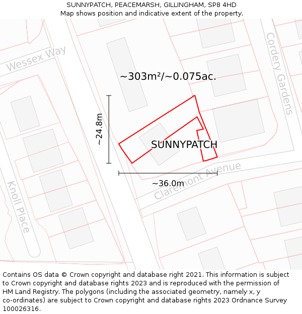 SUNNYPATCH, PEACEMARSH, GILLINGHAM, SP8 4HD: Plot and title map
