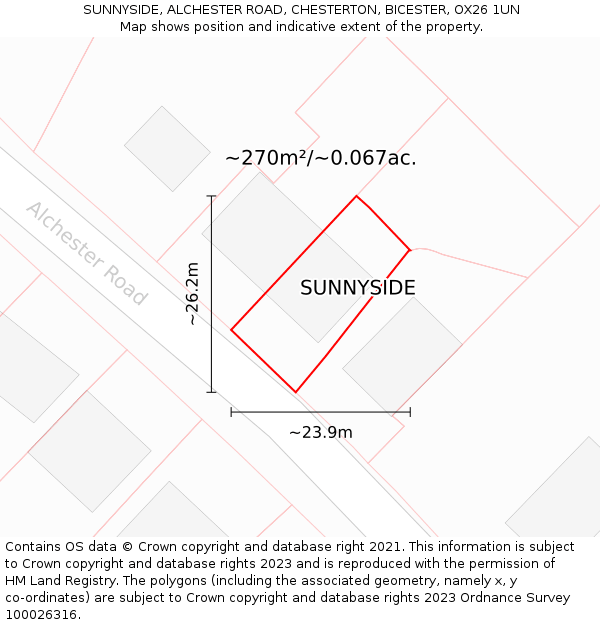 SUNNYSIDE, ALCHESTER ROAD, CHESTERTON, BICESTER, OX26 1UN: Plot and title map