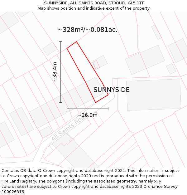 SUNNYSIDE, ALL SAINTS ROAD, STROUD, GL5 1TT: Plot and title map