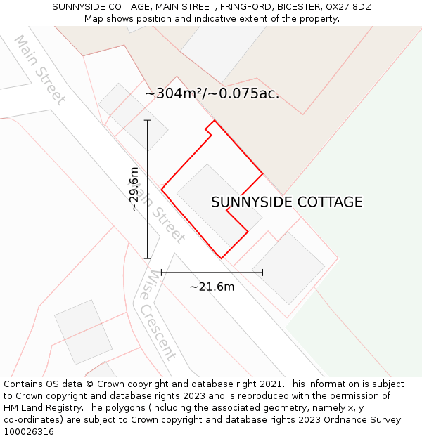 SUNNYSIDE COTTAGE, MAIN STREET, FRINGFORD, BICESTER, OX27 8DZ: Plot and title map