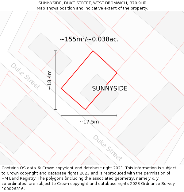 SUNNYSIDE, DUKE STREET, WEST BROMWICH, B70 9HP: Plot and title map