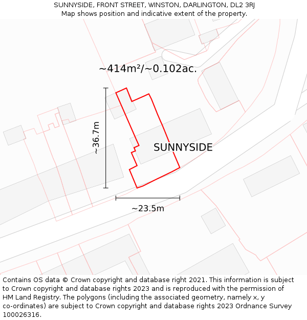 SUNNYSIDE, FRONT STREET, WINSTON, DARLINGTON, DL2 3RJ: Plot and title map