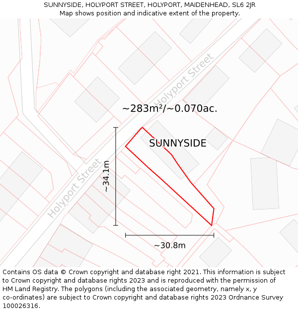 SUNNYSIDE, HOLYPORT STREET, HOLYPORT, MAIDENHEAD, SL6 2JR: Plot and title map