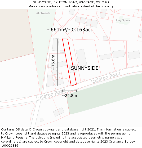 SUNNYSIDE, ICKLETON ROAD, WANTAGE, OX12 9JA: Plot and title map