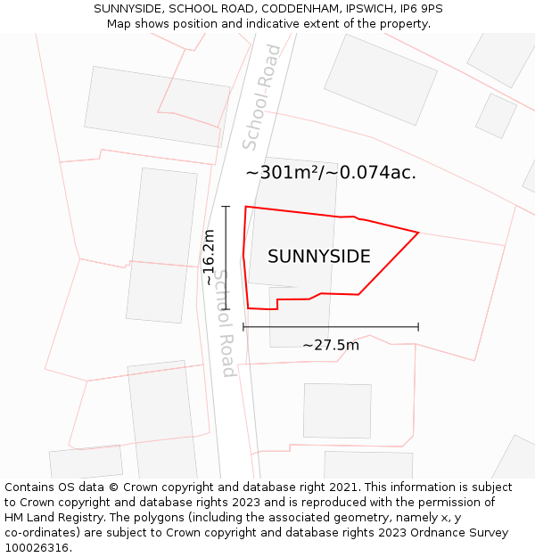 SUNNYSIDE, SCHOOL ROAD, CODDENHAM, IPSWICH, IP6 9PS: Plot and title map