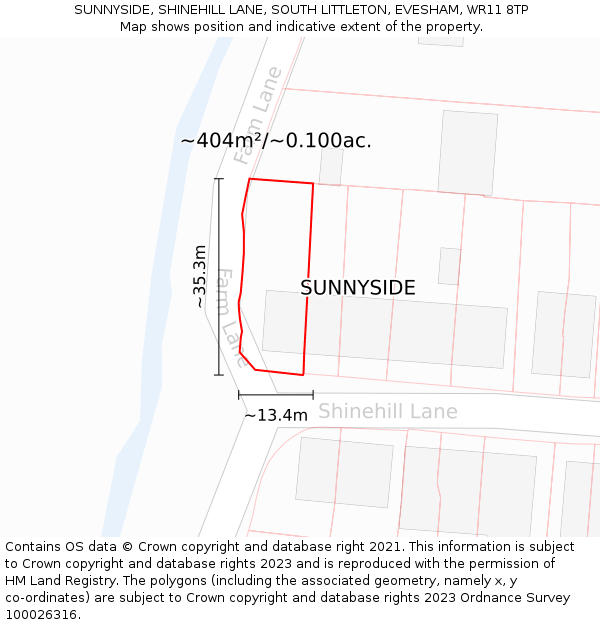 SUNNYSIDE, SHINEHILL LANE, SOUTH LITTLETON, EVESHAM, WR11 8TP: Plot and title map