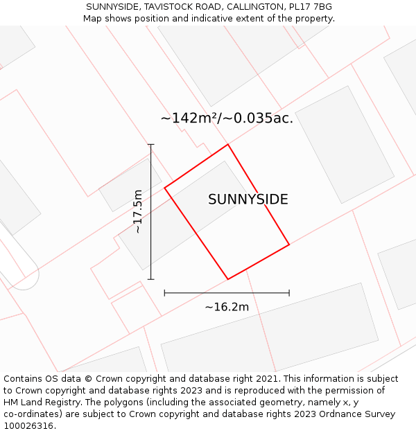 SUNNYSIDE, TAVISTOCK ROAD, CALLINGTON, PL17 7BG: Plot and title map