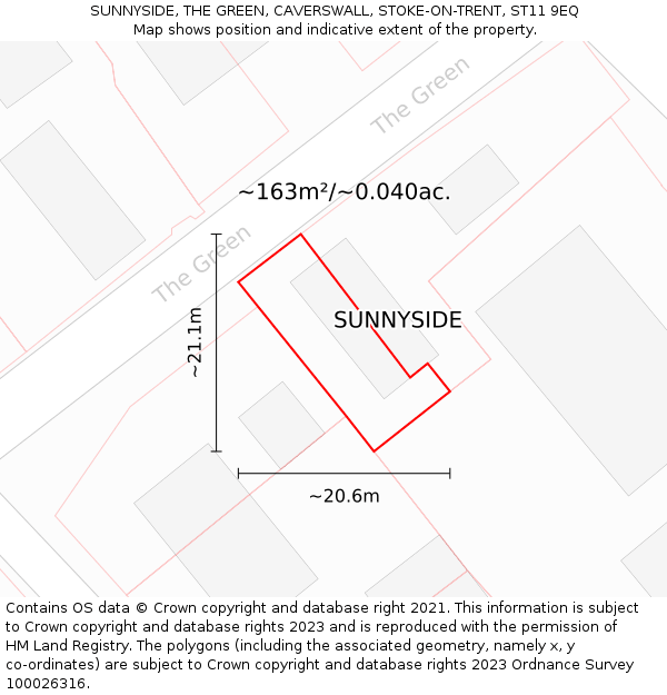 SUNNYSIDE, THE GREEN, CAVERSWALL, STOKE-ON-TRENT, ST11 9EQ: Plot and title map