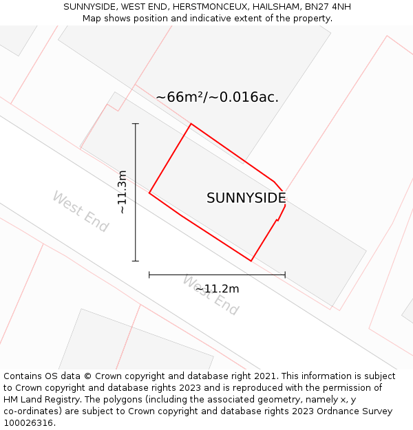 SUNNYSIDE, WEST END, HERSTMONCEUX, HAILSHAM, BN27 4NH: Plot and title map