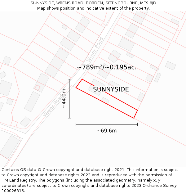 SUNNYSIDE, WRENS ROAD, BORDEN, SITTINGBOURNE, ME9 8JD: Plot and title map