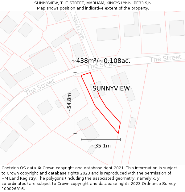 SUNNYVIEW, THE STREET, MARHAM, KING'S LYNN, PE33 9JN: Plot and title map