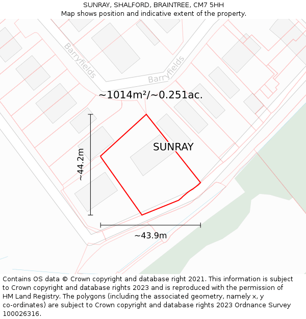 SUNRAY, SHALFORD, BRAINTREE, CM7 5HH: Plot and title map
