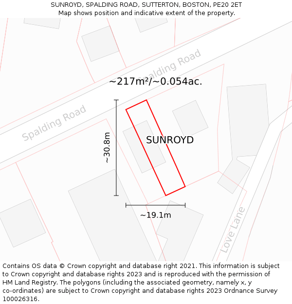 SUNROYD, SPALDING ROAD, SUTTERTON, BOSTON, PE20 2ET: Plot and title map