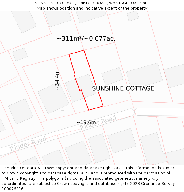 SUNSHINE COTTAGE, TRINDER ROAD, WANTAGE, OX12 8EE: Plot and title map