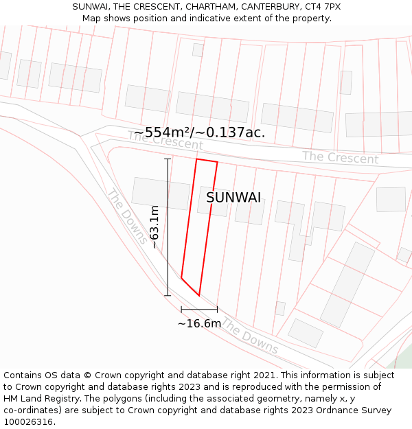 SUNWAI, THE CRESCENT, CHARTHAM, CANTERBURY, CT4 7PX: Plot and title map