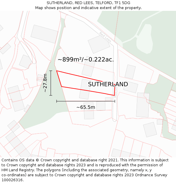 SUTHERLAND, RED LEES, TELFORD, TF1 5DG: Plot and title map
