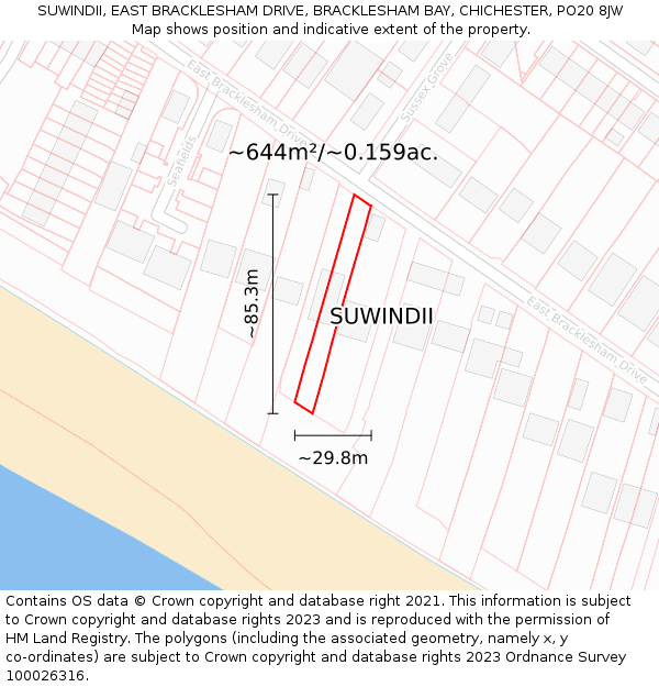 SUWINDII, EAST BRACKLESHAM DRIVE, BRACKLESHAM BAY, CHICHESTER, PO20 8JW: Plot and title map
