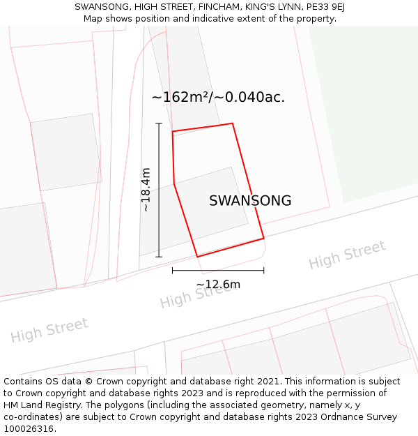 SWANSONG, HIGH STREET, FINCHAM, KING'S LYNN, PE33 9EJ: Plot and title map