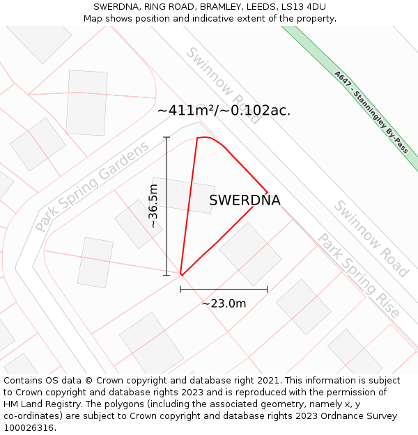 SWERDNA, RING ROAD, BRAMLEY, LEEDS, LS13 4DU: Plot and title map