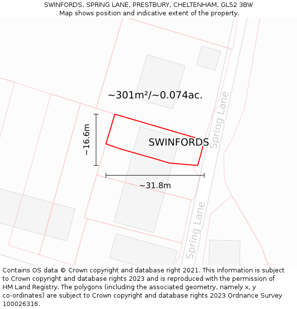 SWINFORDS, SPRING LANE, PRESTBURY, CHELTENHAM, GL52 3BW: Plot and title map