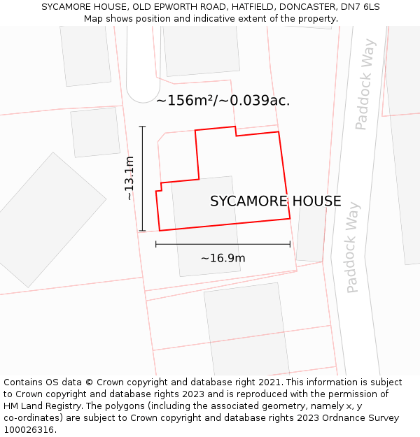 SYCAMORE HOUSE, OLD EPWORTH ROAD, HATFIELD, DONCASTER, DN7 6LS: Plot and title map