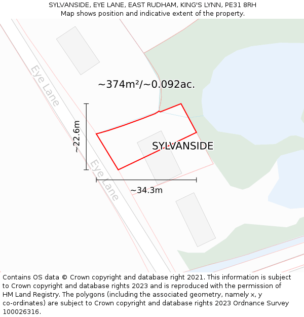 SYLVANSIDE, EYE LANE, EAST RUDHAM, KING'S LYNN, PE31 8RH: Plot and title map