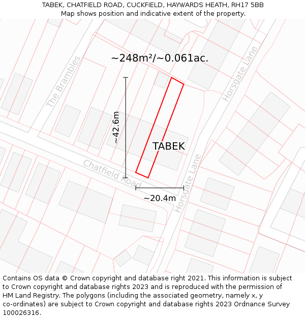 TABEK, CHATFIELD ROAD, CUCKFIELD, HAYWARDS HEATH, RH17 5BB: Plot and title map