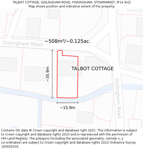 TALBOT COTTAGE, GISLINGHAM ROAD, FINNINGHAM, STOWMARKET, IP14 4HZ: Plot and title map