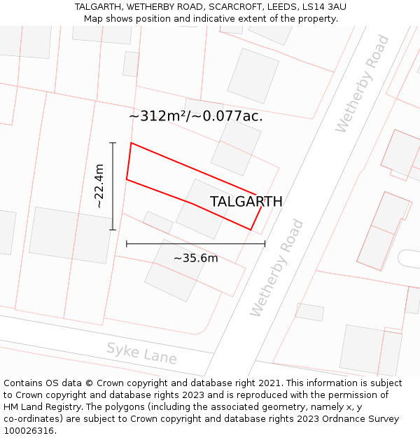 TALGARTH, WETHERBY ROAD, SCARCROFT, LEEDS, LS14 3AU: Plot and title map