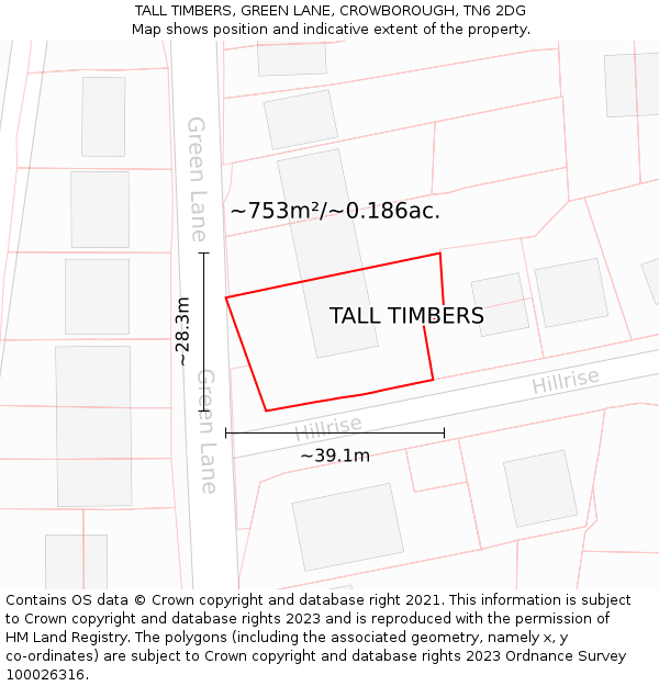 TALL TIMBERS, GREEN LANE, CROWBOROUGH, TN6 2DG: Plot and title map