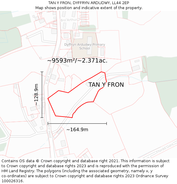 TAN Y FRON, DYFFRYN ARDUDWY, LL44 2EP: Plot and title map