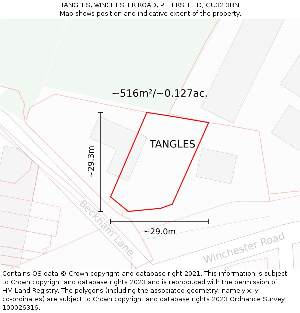 TANGLES, WINCHESTER ROAD, PETERSFIELD, GU32 3BN: Plot and title map