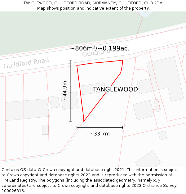 TANGLEWOOD, GUILDFORD ROAD, NORMANDY, GUILDFORD, GU3 2DA: Plot and title map