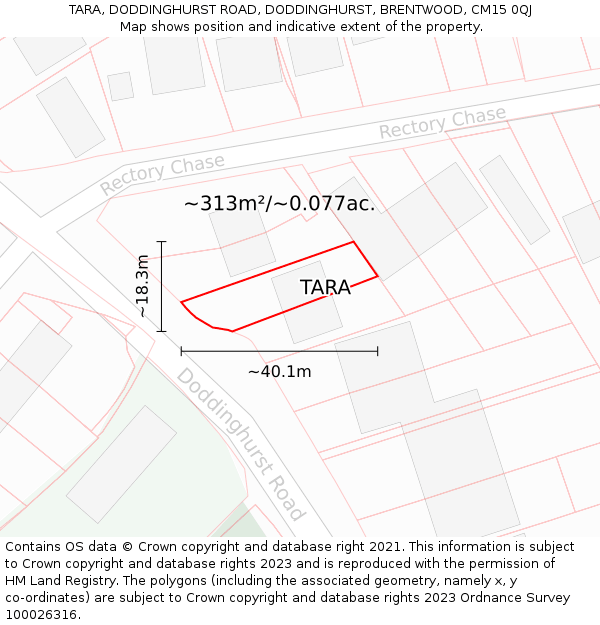 TARA, DODDINGHURST ROAD, DODDINGHURST, BRENTWOOD, CM15 0QJ: Plot and title map